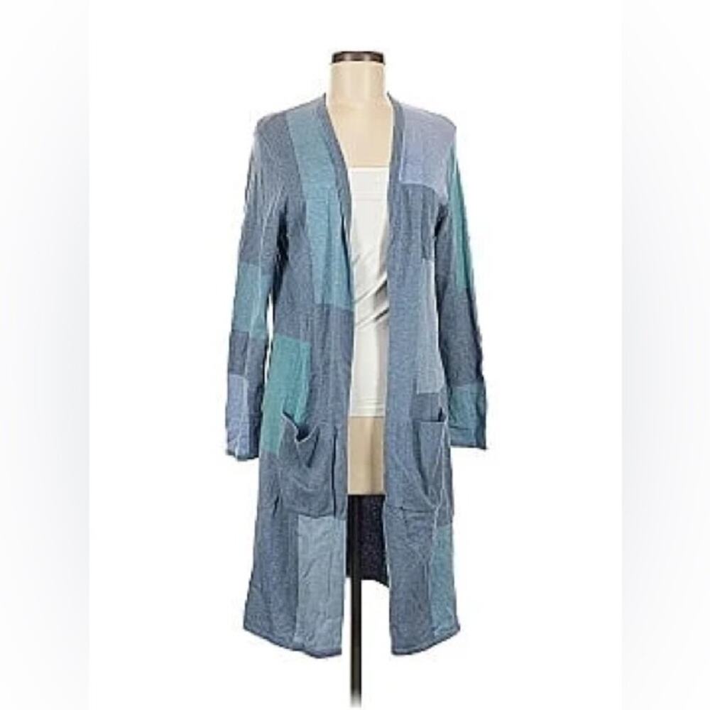 J. Jill colorblock patchwork long line open front cardigan sweater small